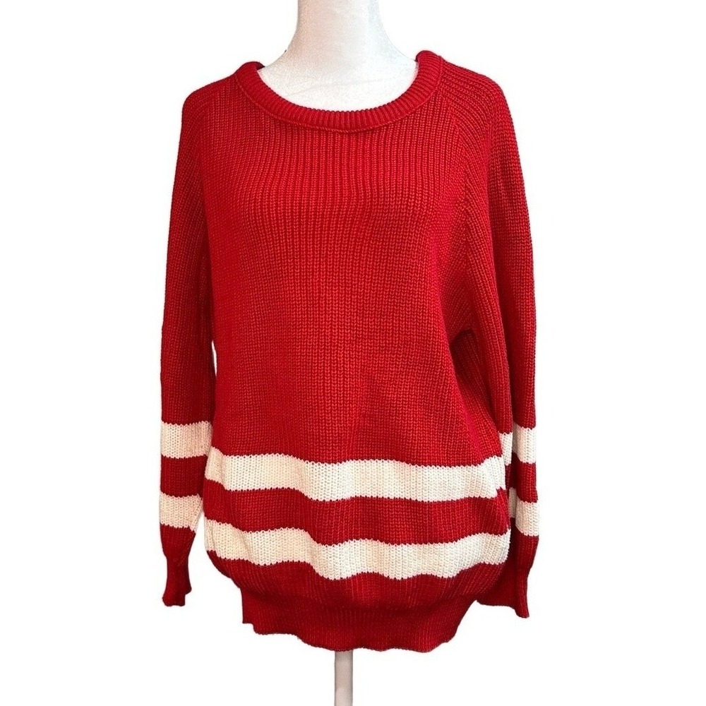 Gardenia Vintage 80s Red White ILGWU Striped Shaker Knit Sweater Womens Med NWT